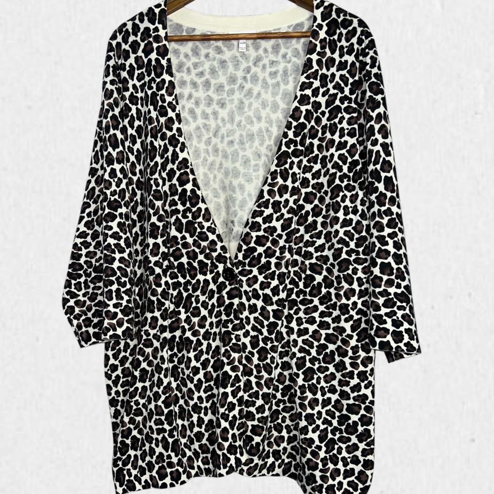 Leopard Print Cardigan Sweater V-Neck Plus Size 26/28W Lightweight - Picture 4 of 7
